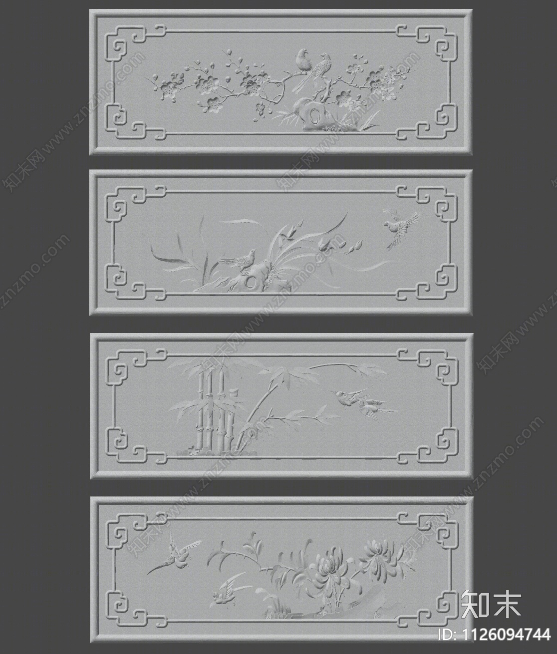 中式梅兰竹菊浮雕SU模型下载【ID:1126094744】
