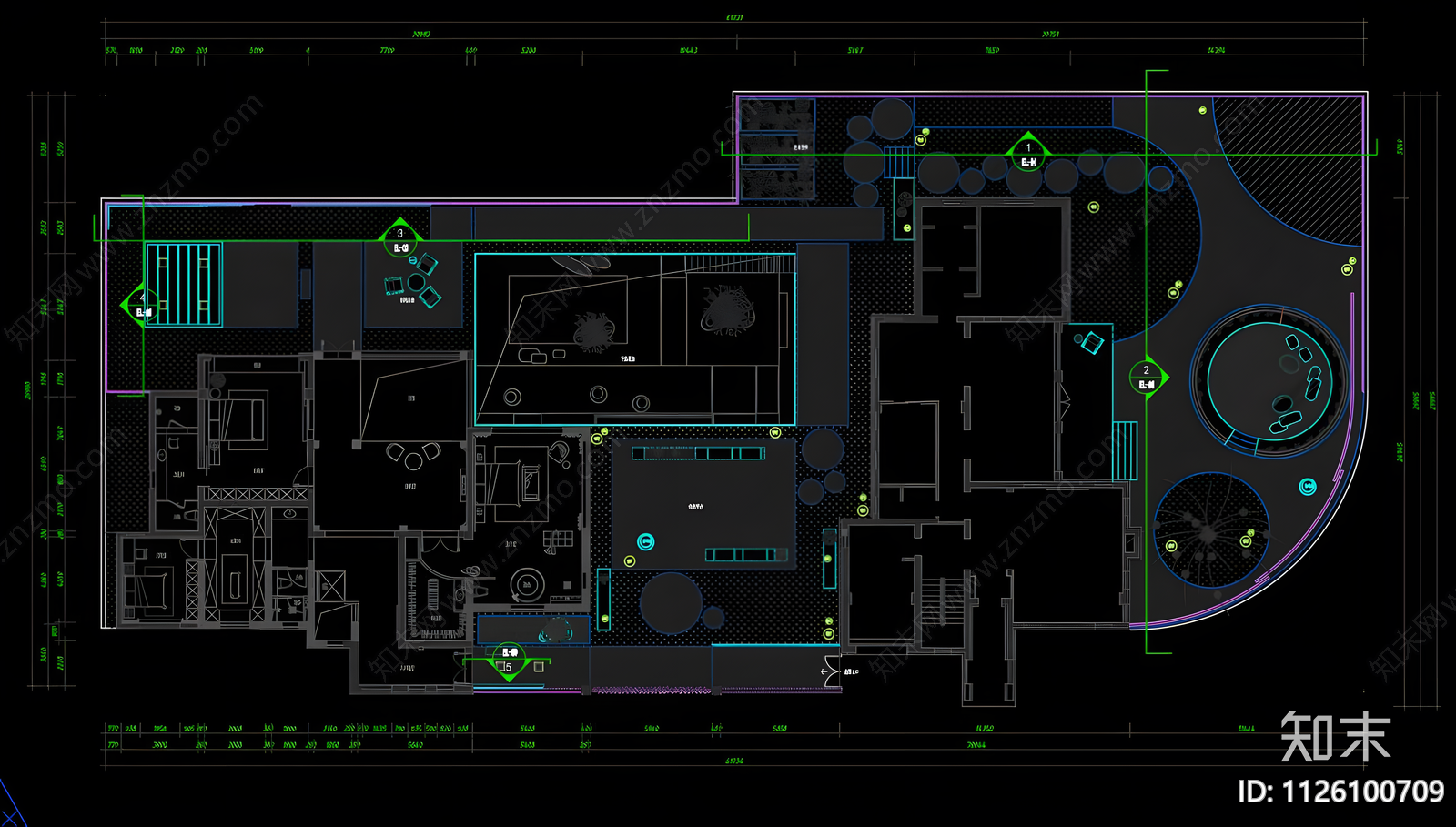 现代简约别墅CADcad施工图下载【ID:1126100709】