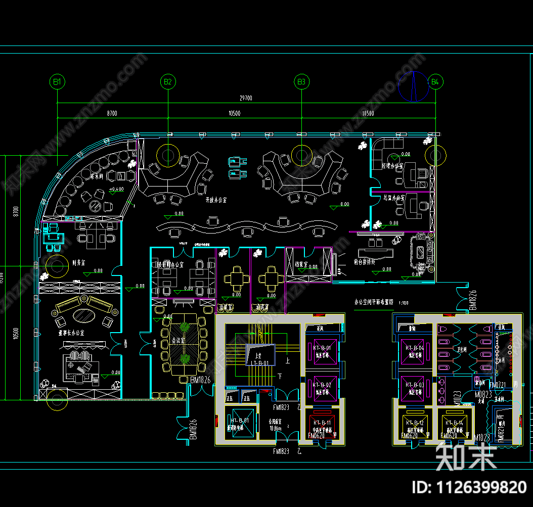 现代办公空间cad施工图下载【ID:1126399820】