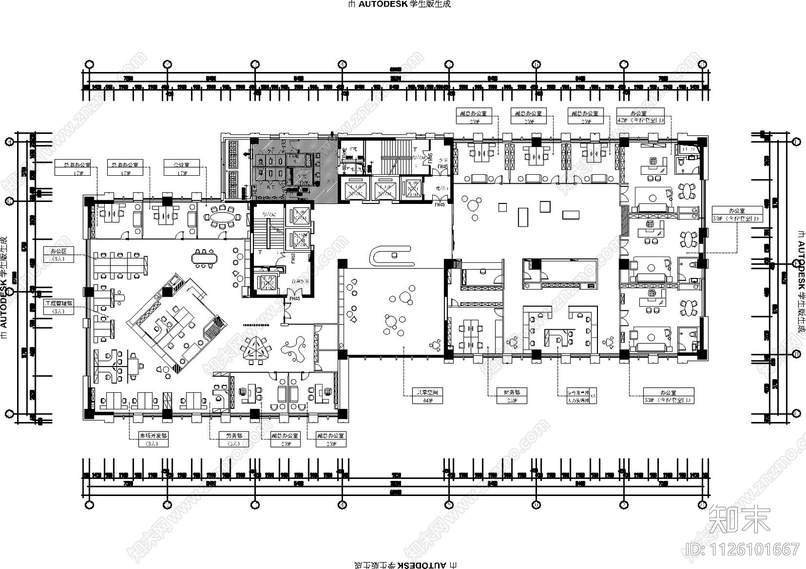 现代办公室cad施工图下载【ID:1126101667】