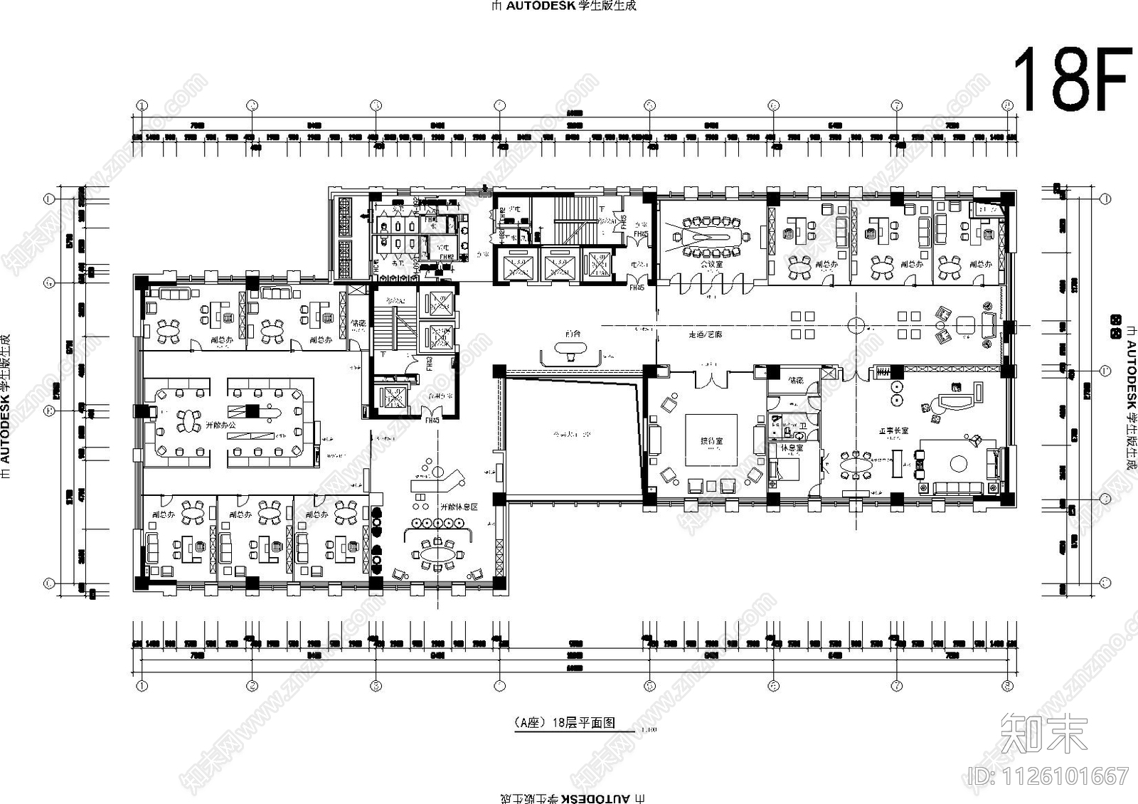 现代办公室cad施工图下载【ID:1126101667】