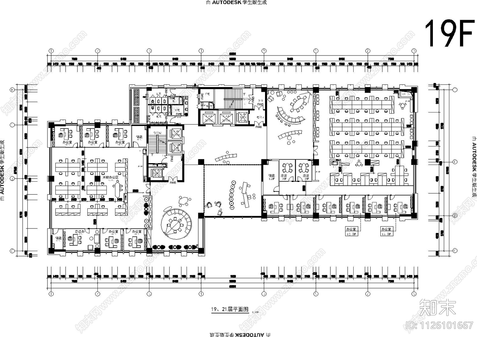 现代办公室cad施工图下载【ID:1126101667】