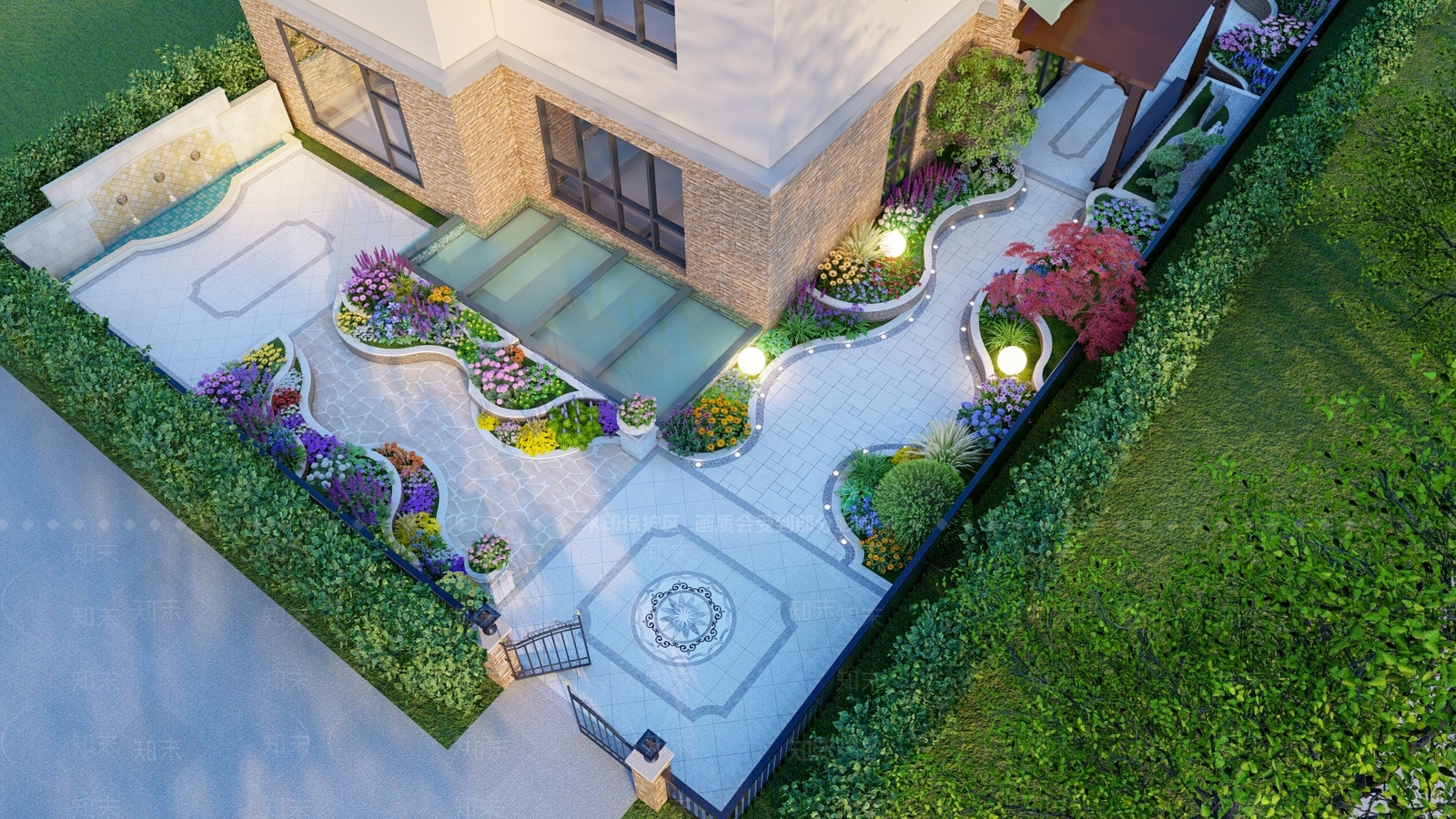 欧式别墅庭院景观SU模型下载【ID:1126102742】