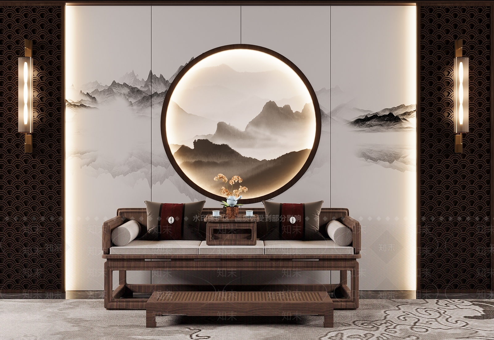 新中式罗汉床3D模型下载【ID:1126106392】