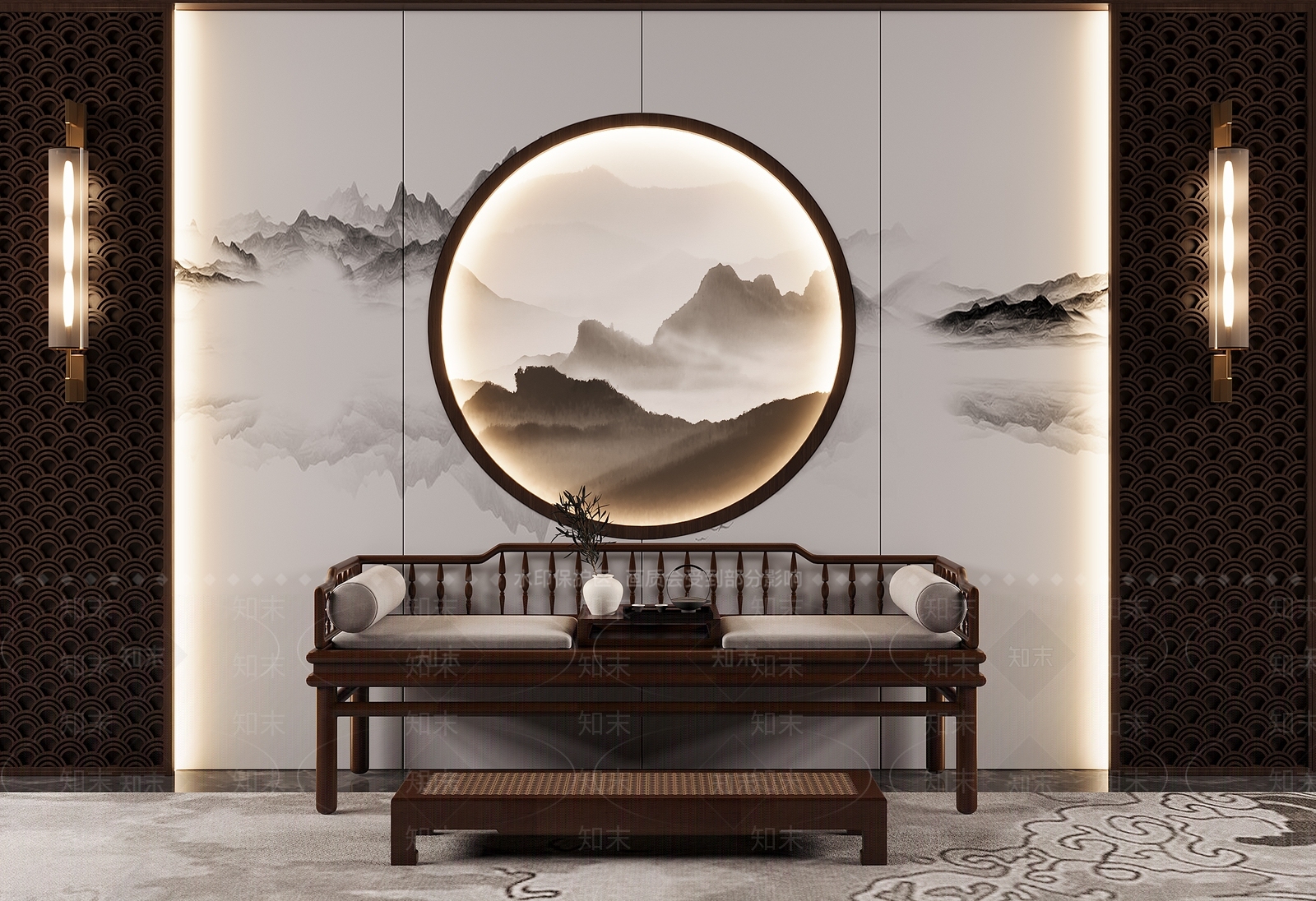 新中式罗汉床3D模型下载【ID:1126106437】