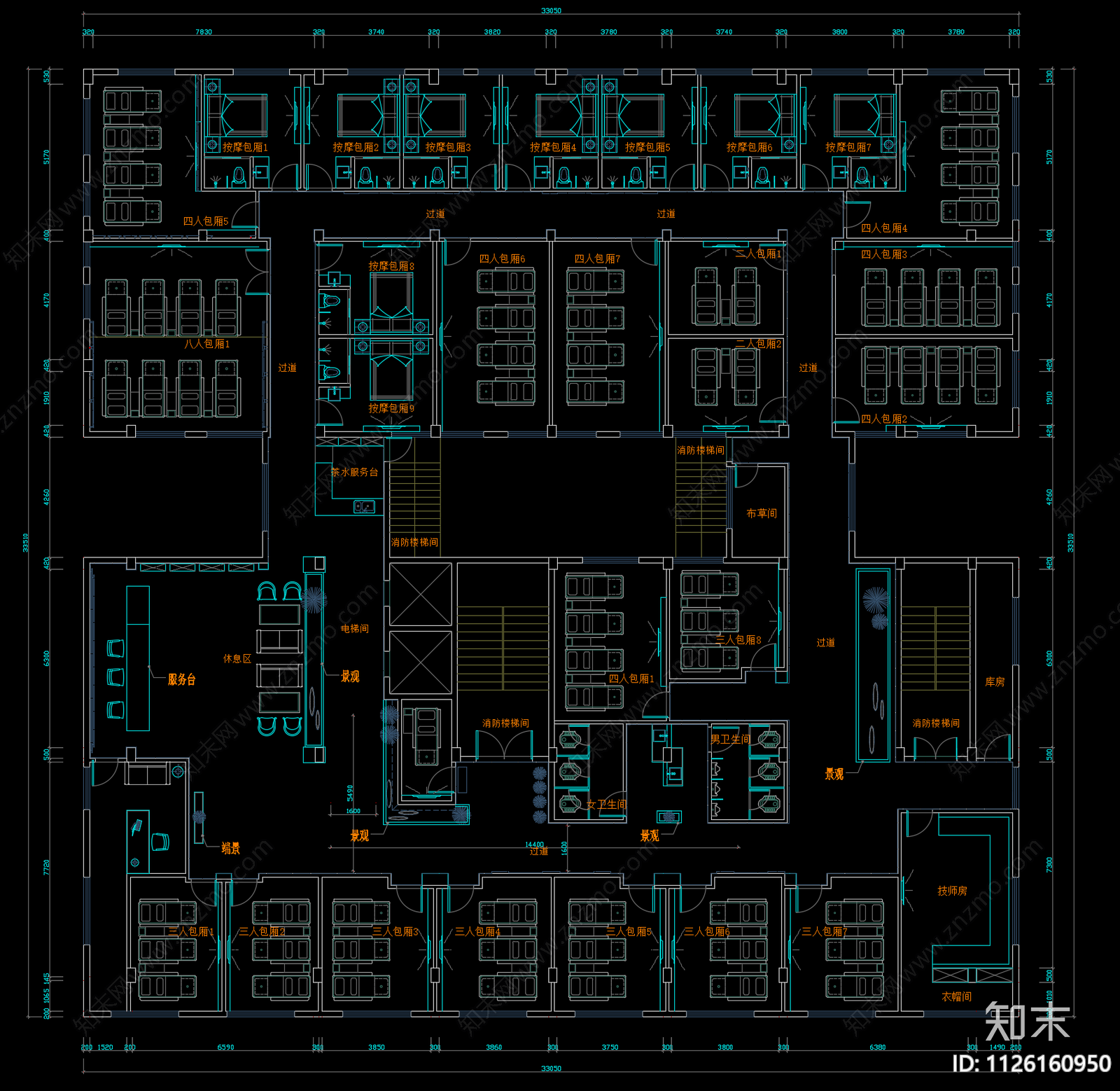 沐足会所cad施工图下载【ID:1126160950】