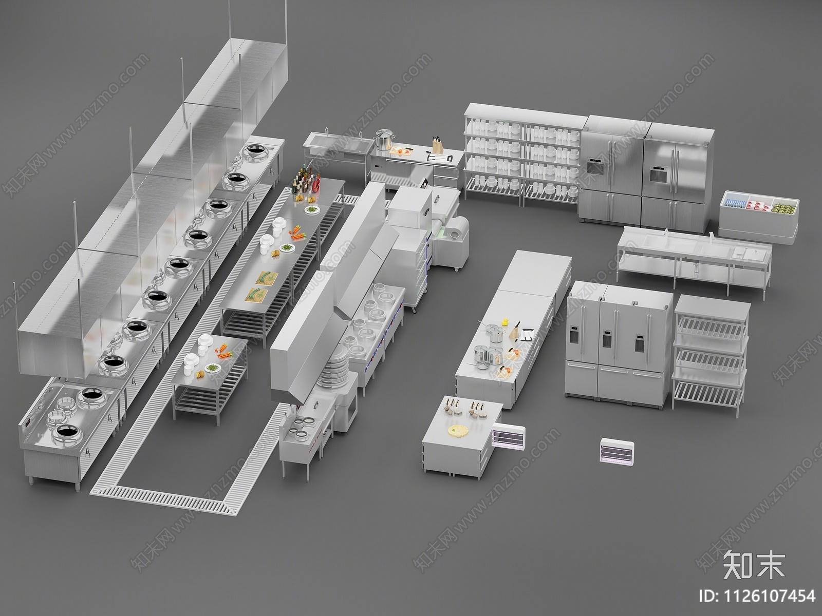 现代后厨操作台3D模型下载【ID:1126107454】