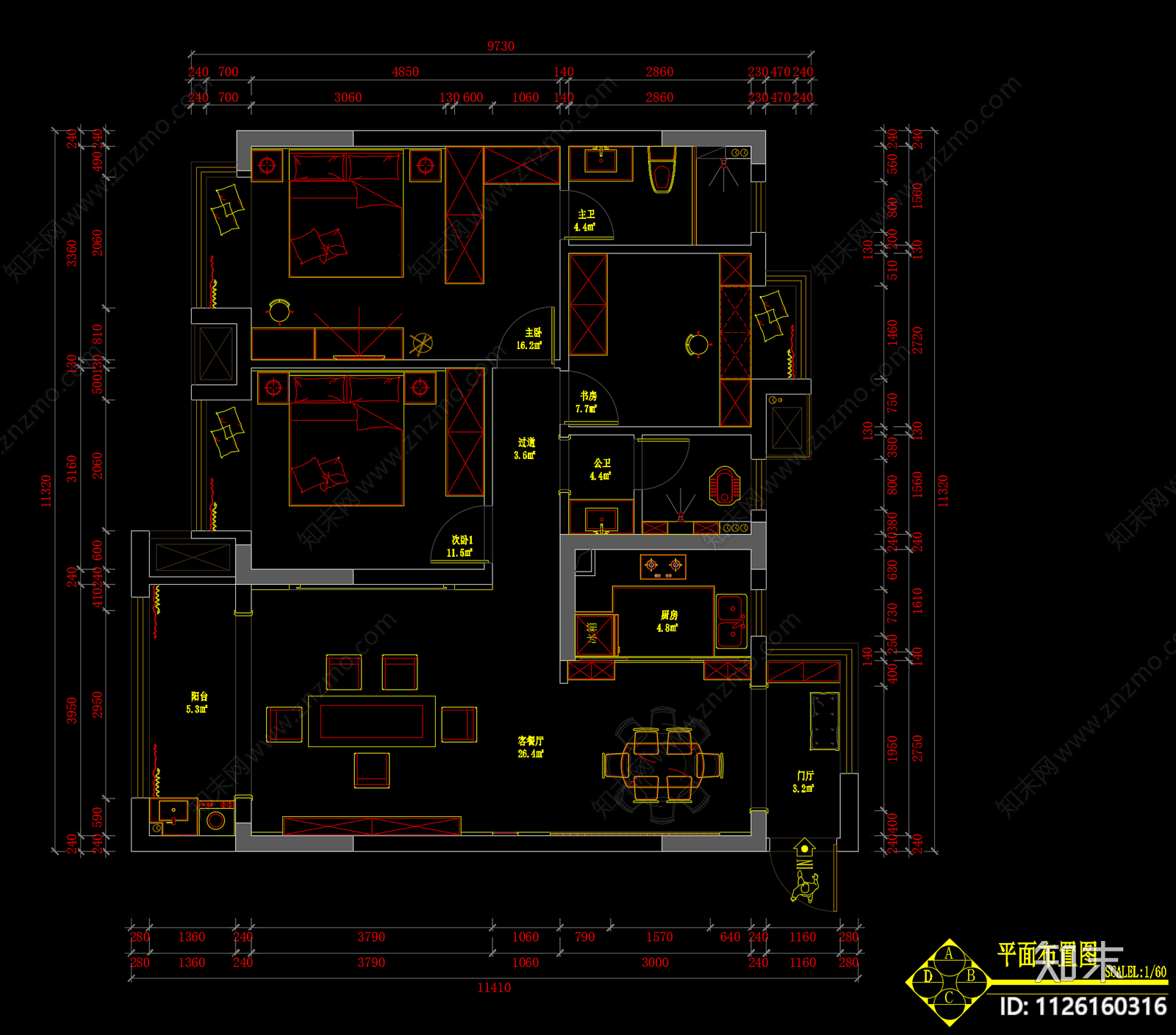 新中式家装设计cad施工图下载【ID:1126160316】