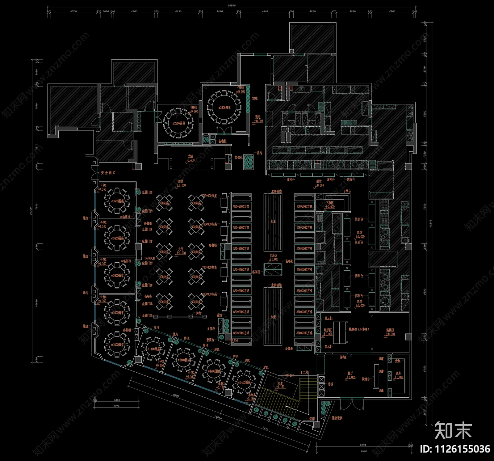 2000平方中餐饮食店cad施工图下载【ID:1126155036】