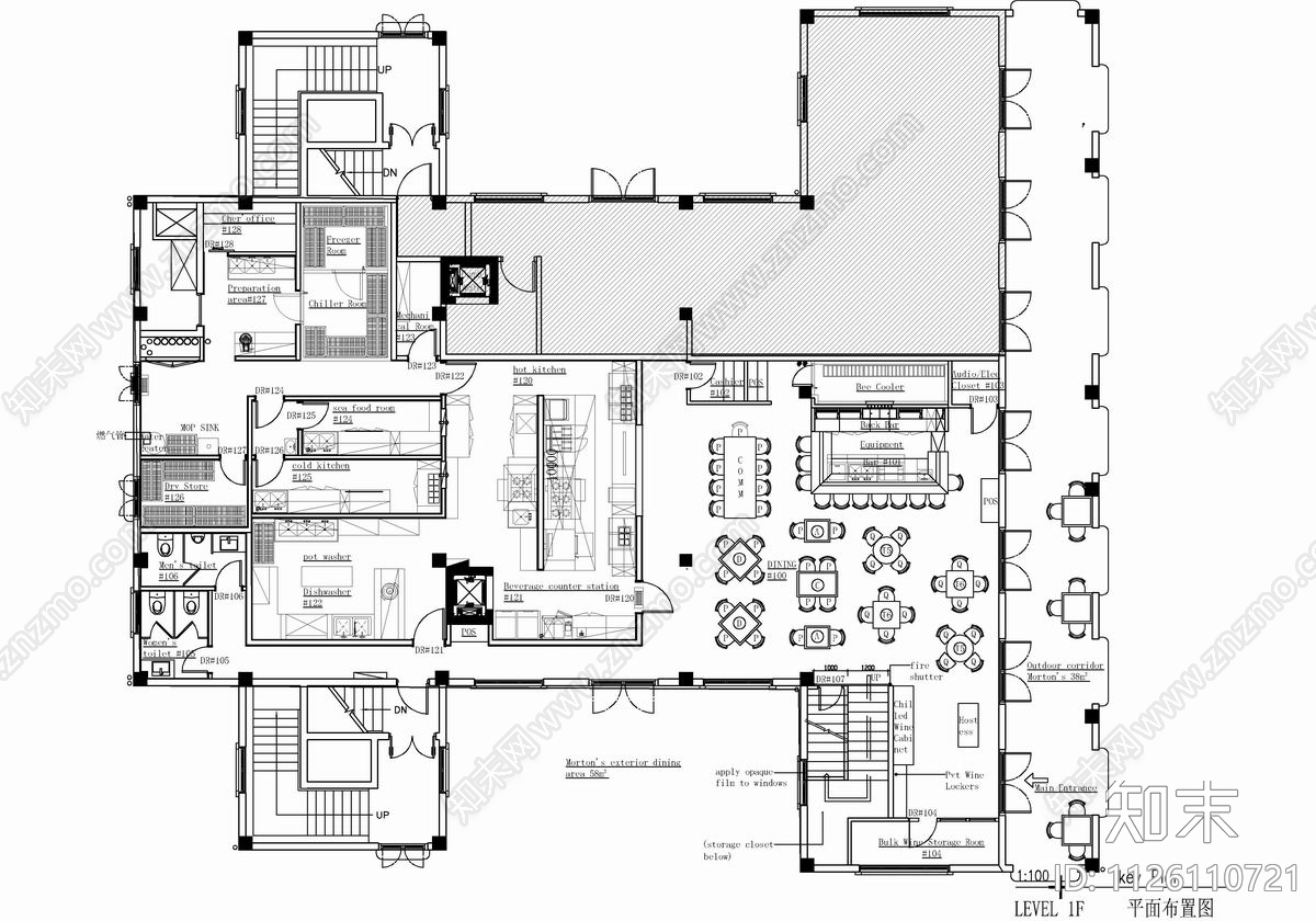 500㎡西餐厅CAD施工图施工图下载【ID:1126110721】