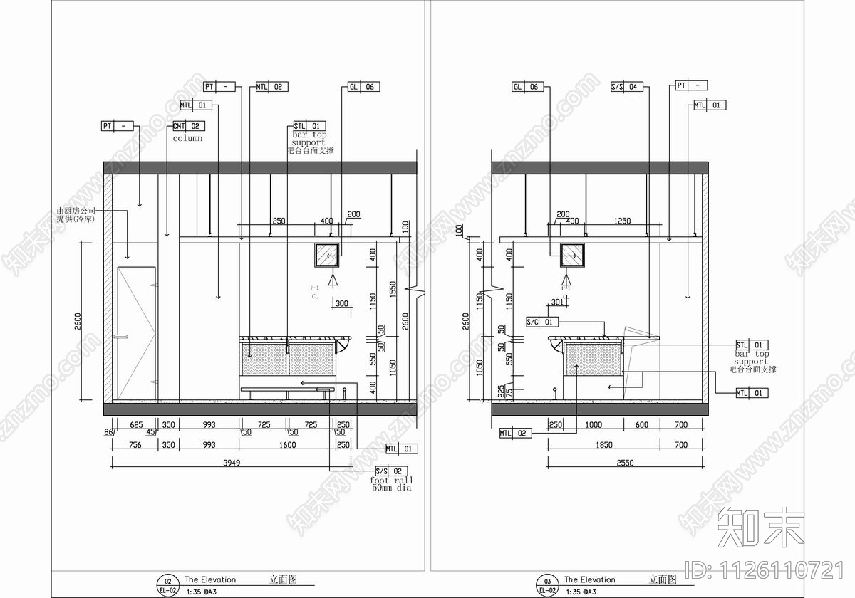 500㎡西餐厅CAD施工图施工图下载【ID:1126110721】