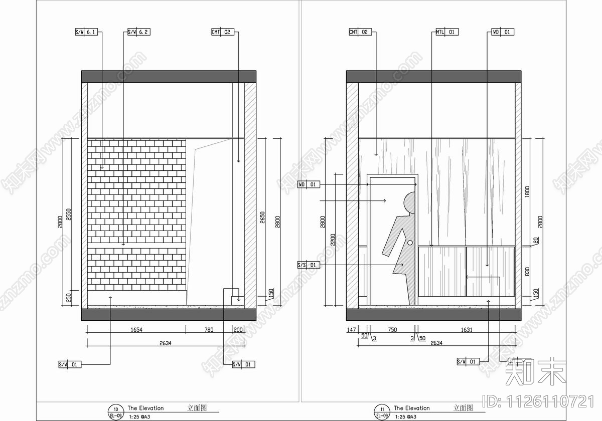 500㎡西餐厅CAD施工图施工图下载【ID:1126110721】