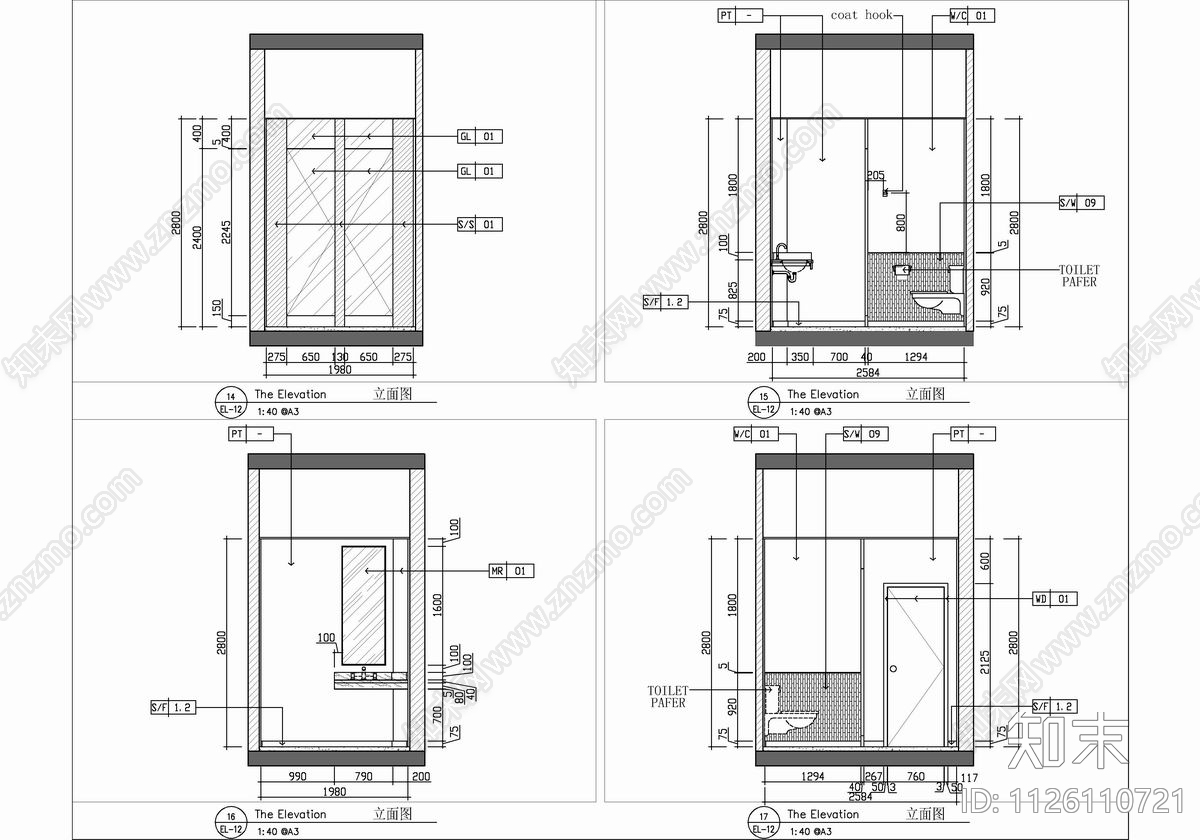 500㎡西餐厅CAD施工图施工图下载【ID:1126110721】