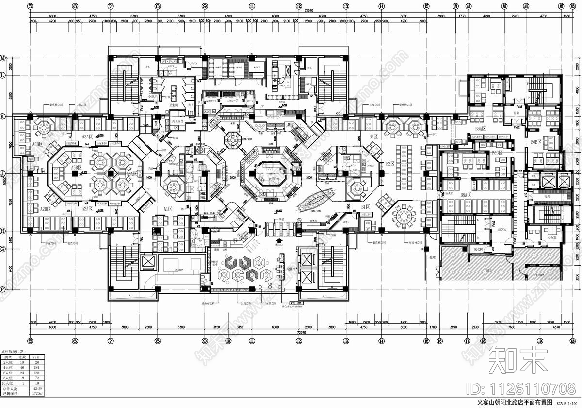 1800㎡自助餐厅CAD施工图施工图下载【ID:1126110708】