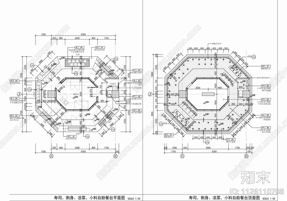 1800㎡自助餐厅CAD施工图施工图下载【ID:1126110708】