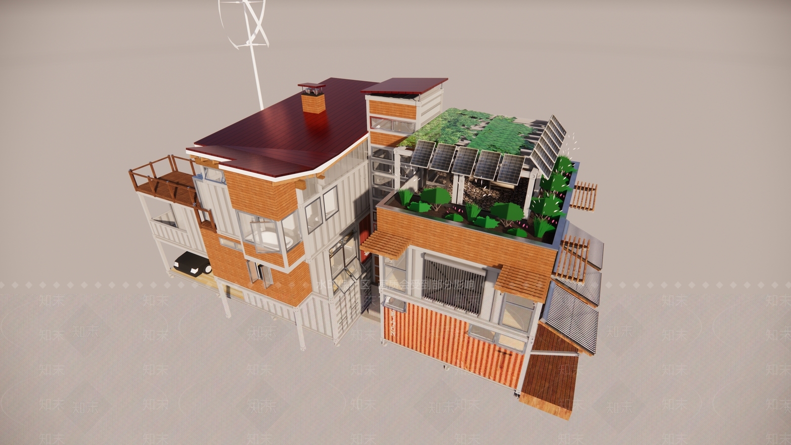 现代集装箱别墅SU模型下载【ID:1126111956】