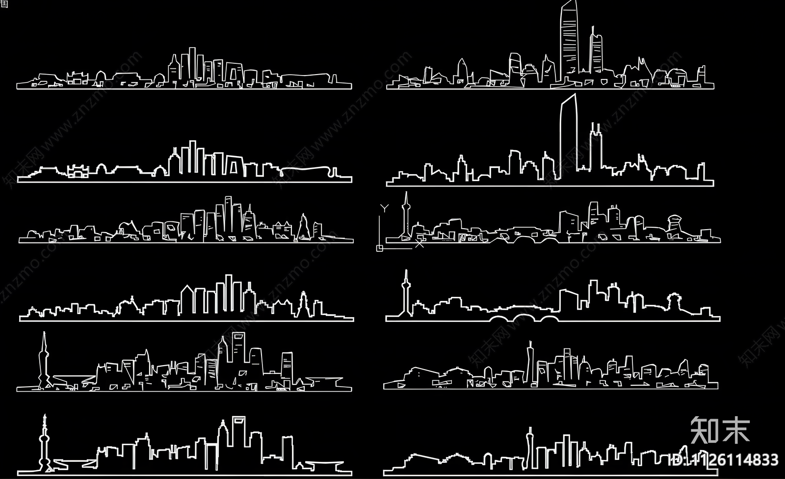 现代城市楼房墙饰剪影施工图下载【ID:1126114833】