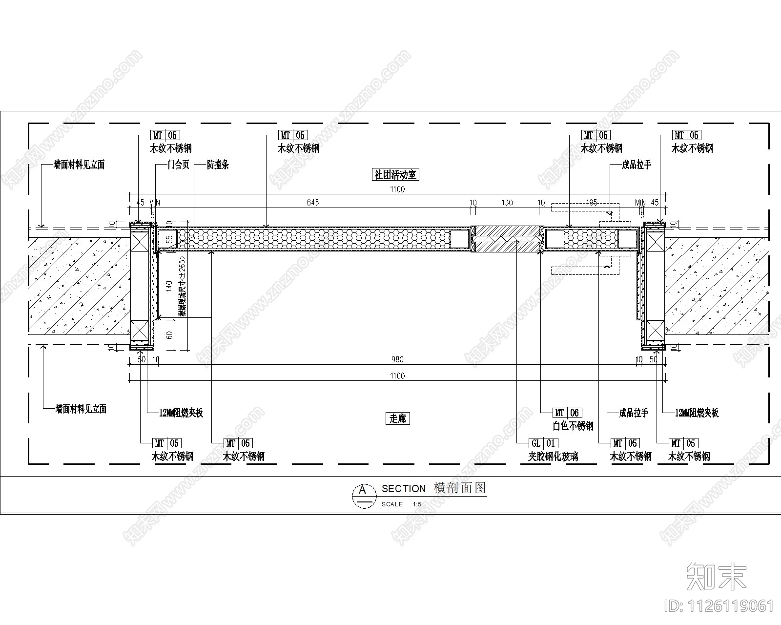 教室不锈钢门大样详图cad施工图下载【ID:1126119061】