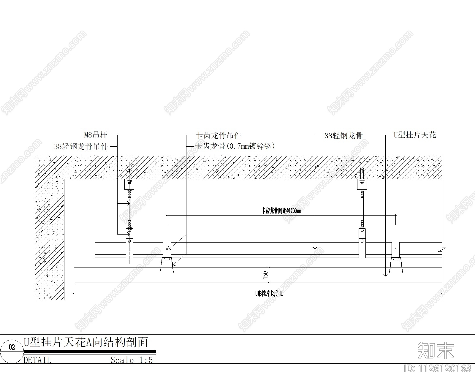 吊顶铝方通大样详图施工图下载【ID:1126120163】