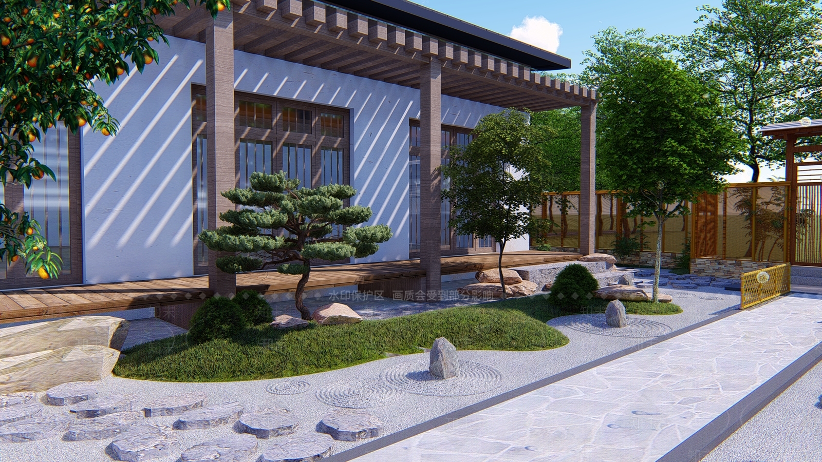 日式庭院花园SU模型下载【ID:1126130390】_知末su模型网