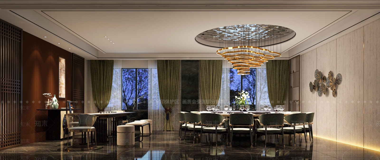 新中式酒店餐饮包间3D模型下载【ID:1126134843】