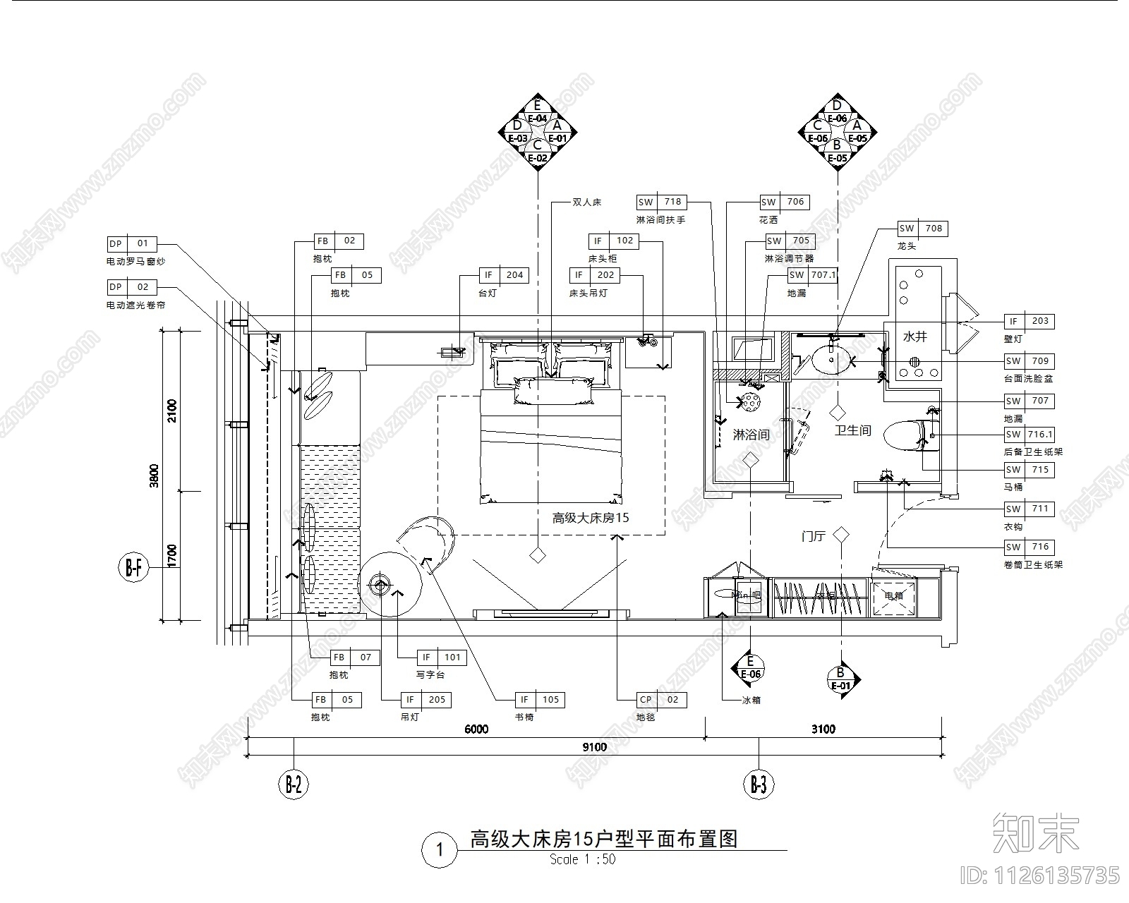 酒店客房全套cad施工图下载【ID:1126135735】