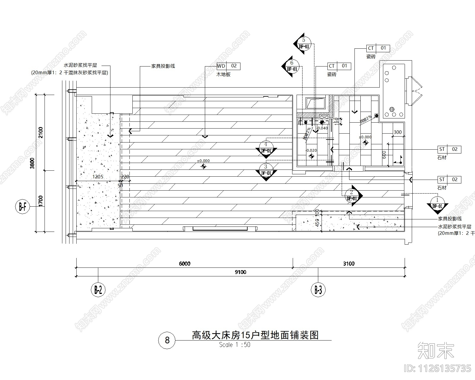 酒店客房全套cad施工图下载【ID:1126135735】