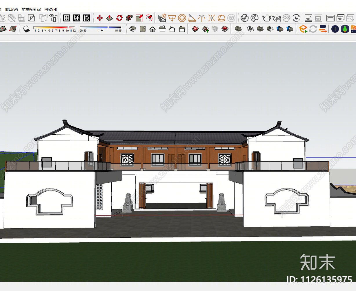 新中式民宿建筑SU模型下载【ID:1126135975】