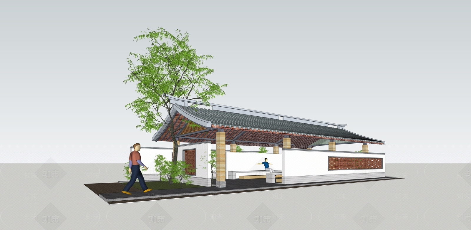 中式公园驿站SU模型下载【ID:1126138161】