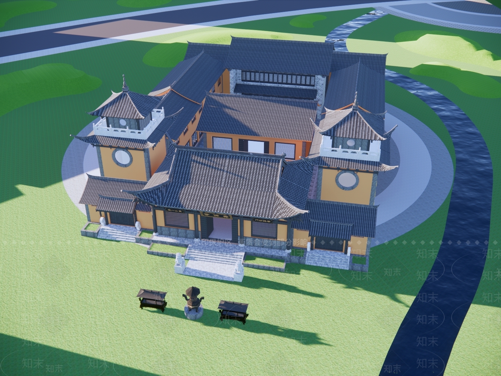 中式寺庙建筑SU模型下载【ID:1126138452】