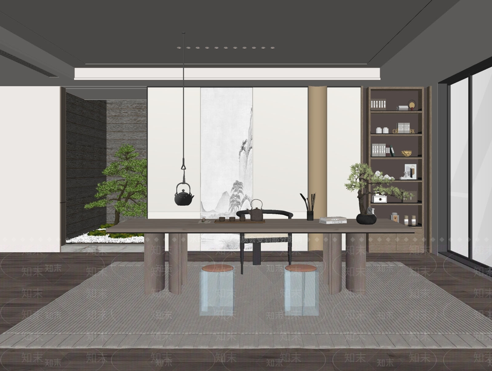 新中式家居茶室SU模型下载【ID:1126138626】_知末su模型网