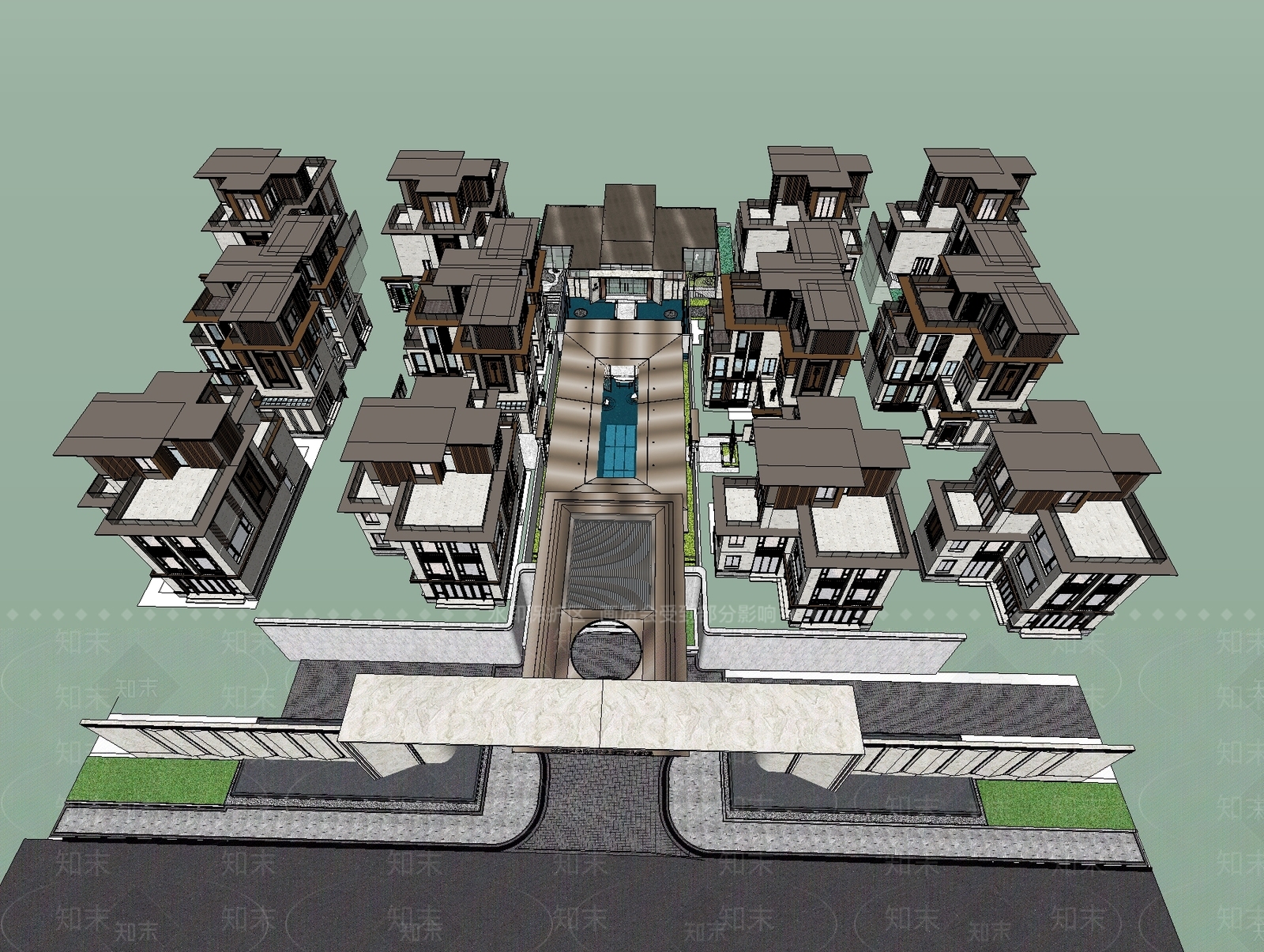 新中式小区住宅建筑SU模型下载【ID:1126138876】_知末su模型网