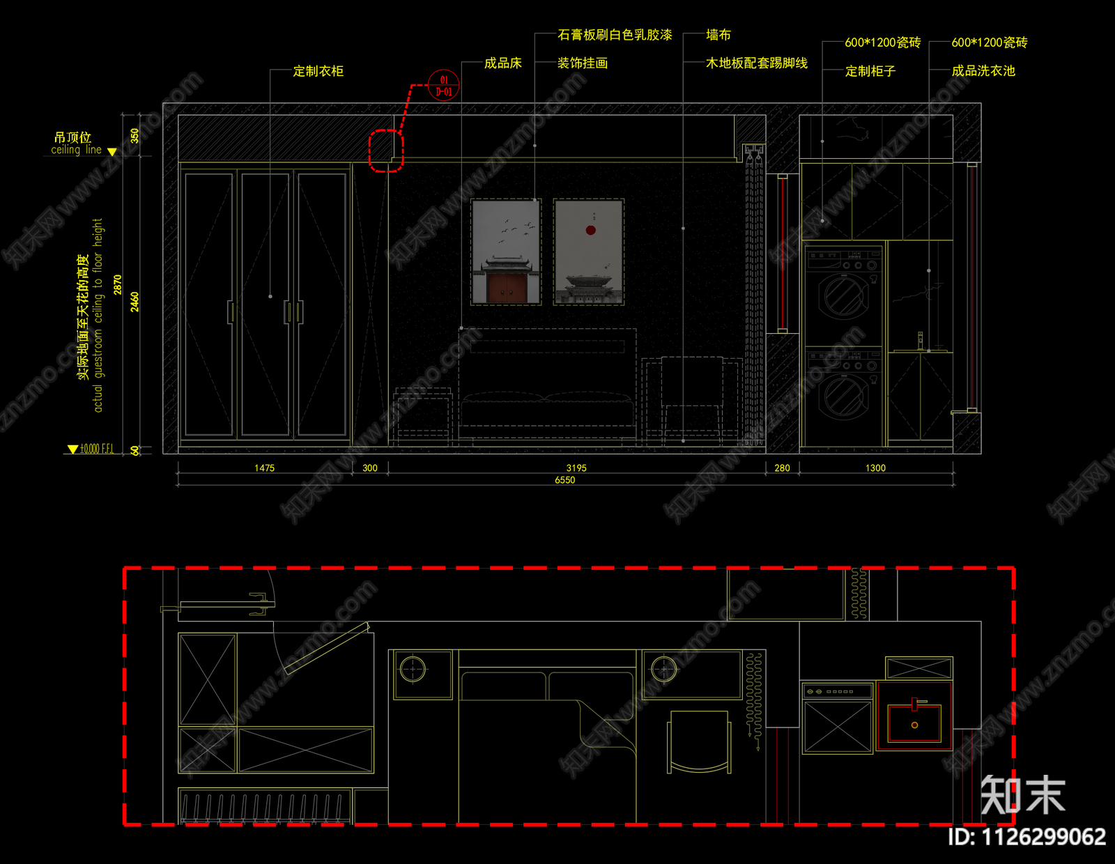 简约中式家装空间cad施工图下载【ID:1126299062】