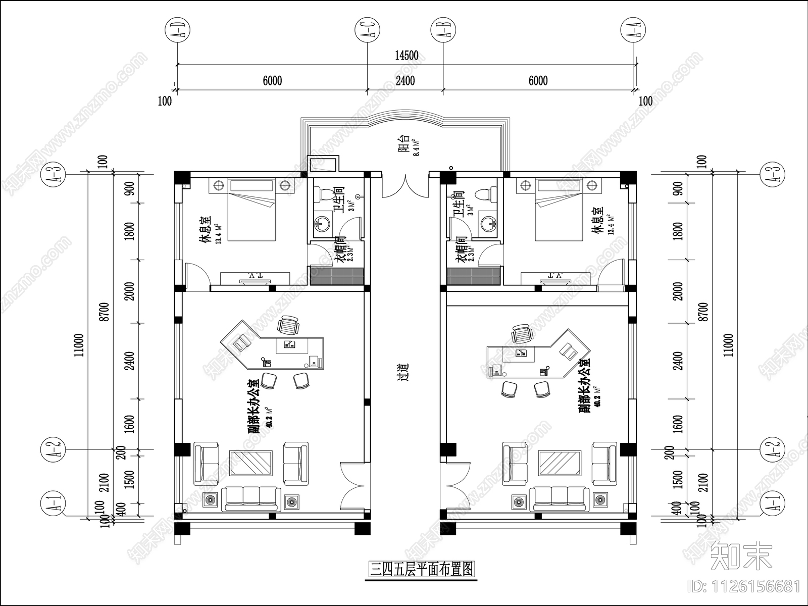 领导办公室设计图cad施工图下载【ID:1126156681】