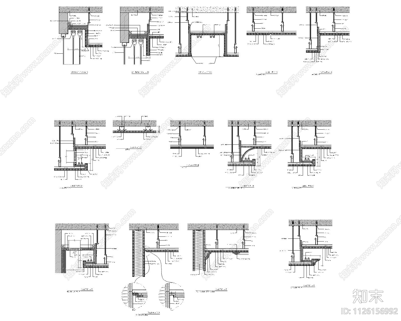 室内各类吊顶节点大全施工图下载【ID:1126156992】
