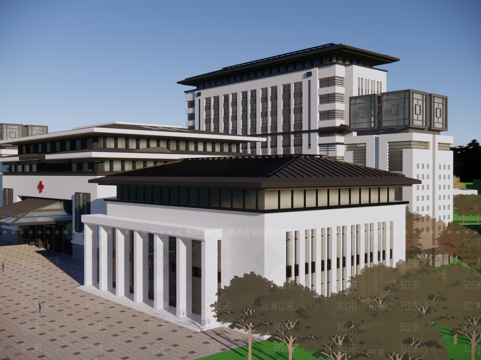新中式医疗建筑SU模型下载【ID:1126156918】