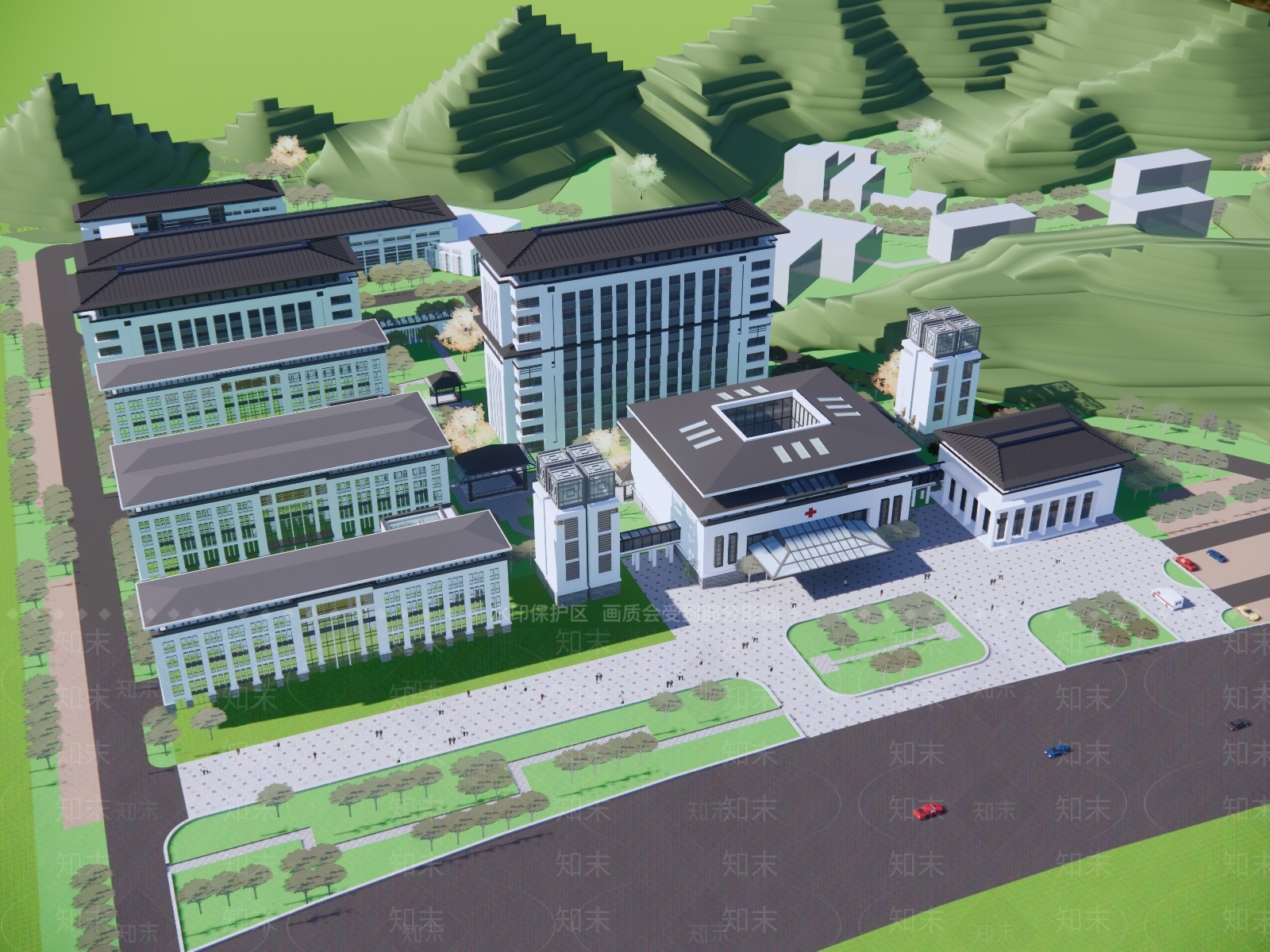新中式医疗建筑SU模型下载【ID:1126156918】