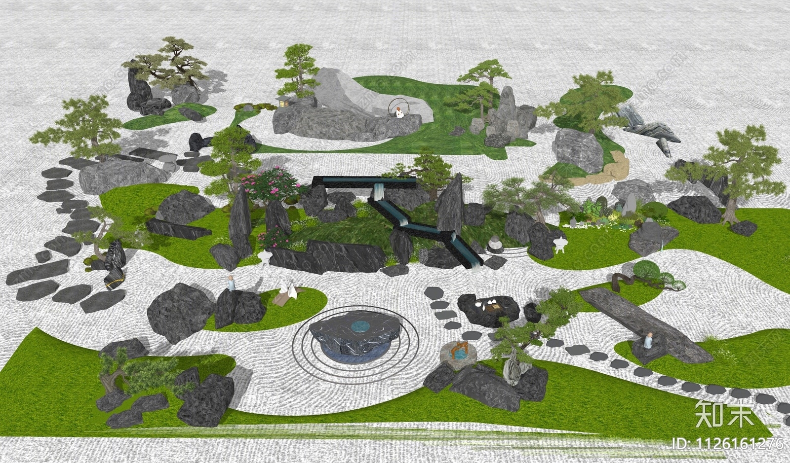 新中式庭院小品SU模型下载【ID:1126161276】_知末su模型网