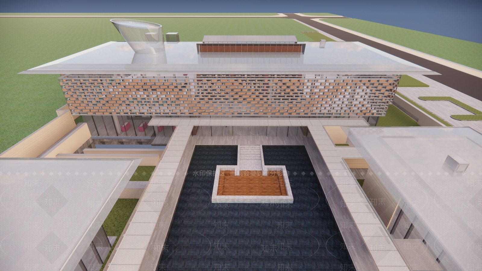 现代图书馆建筑SU模型下载【ID:1126166248】