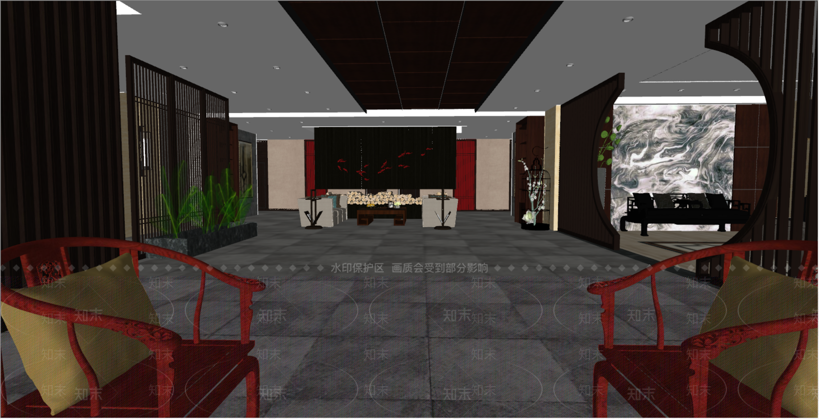 中式酒店大堂SU模型下载【ID:1126166423】