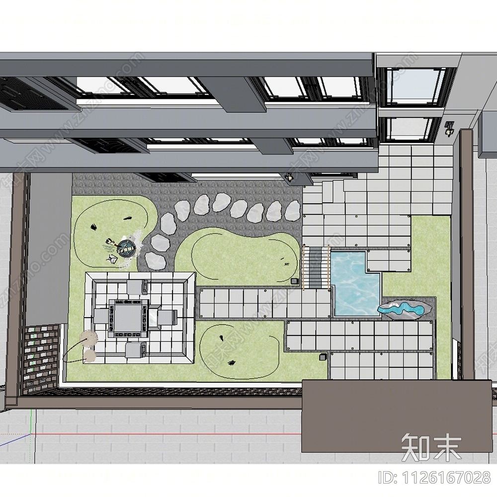 新中式庭院花园SU模型下载【ID:1126167028】