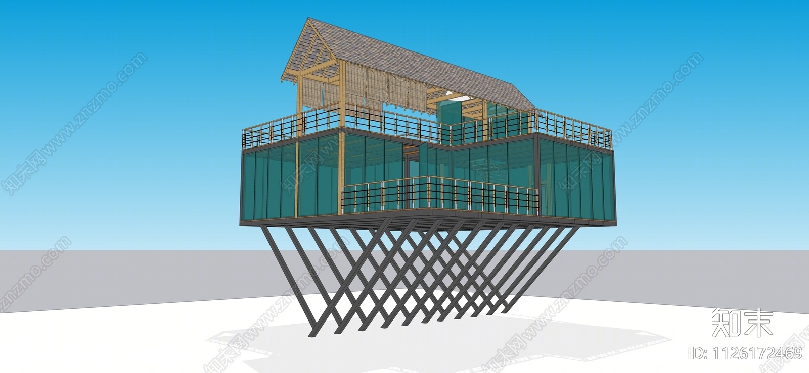 工业风民宿建筑SU模型下载【ID:1126172469】