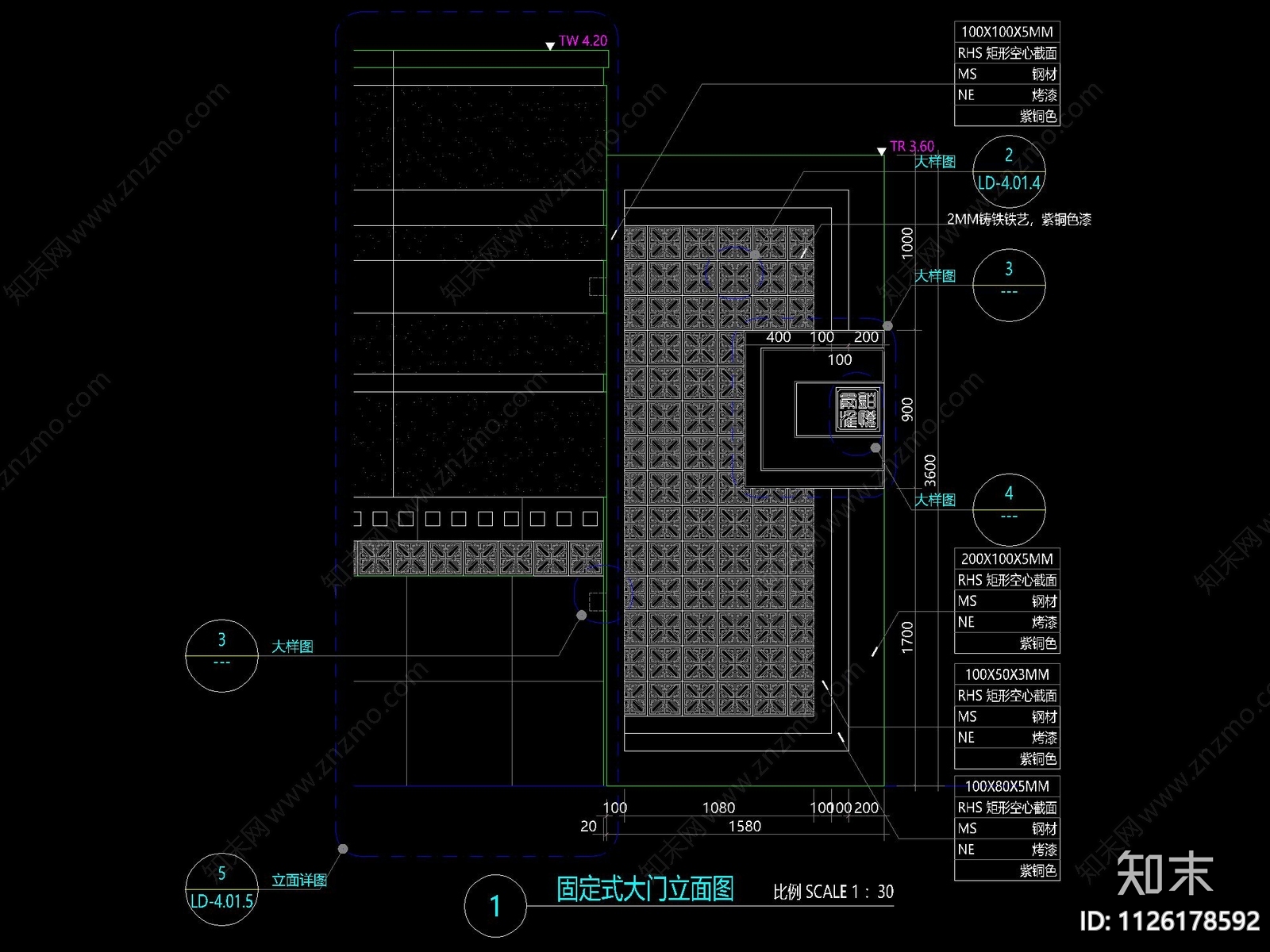 新中式入口门廊cad施工图下载【ID:1126178592】