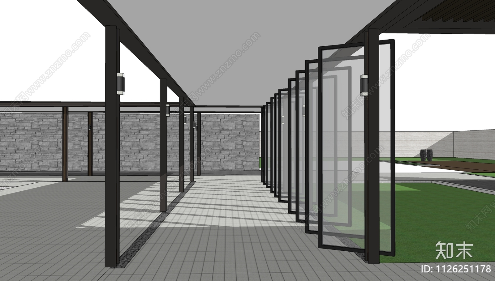 现代风雨连廊详图施工图下载【ID:1126251178】