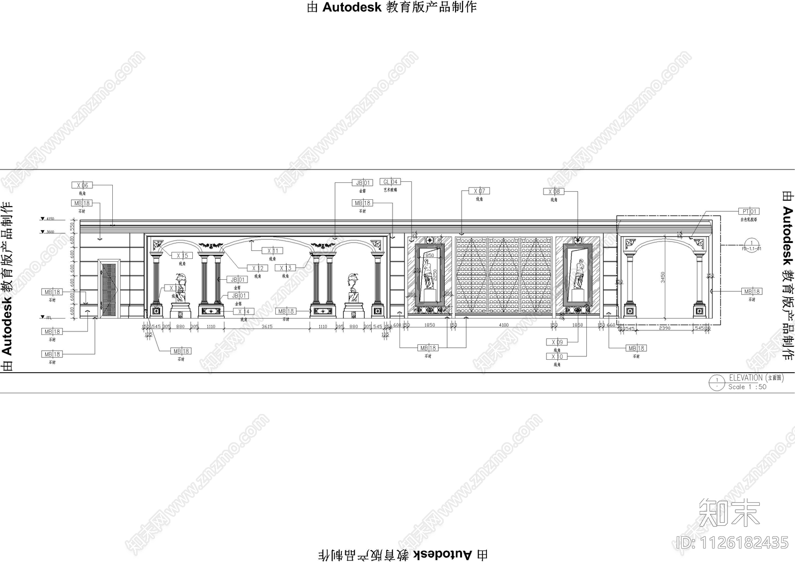 欧式酒店宴会厅立面图cad施工图下载【ID:1126182435】