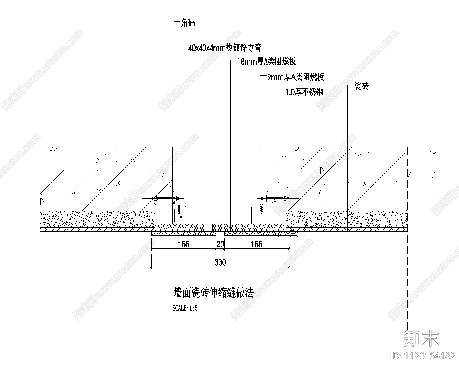 墙面顶面伸缩缝收口节点cad施工图下载【ID:1126184182】