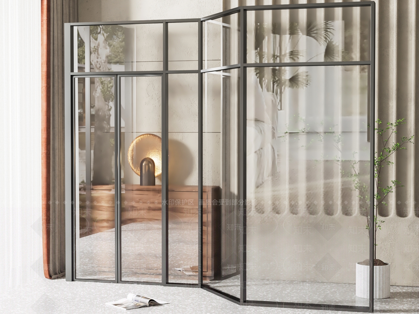 现代办公室玻璃推拉门3D模型下载【ID:1126185502】