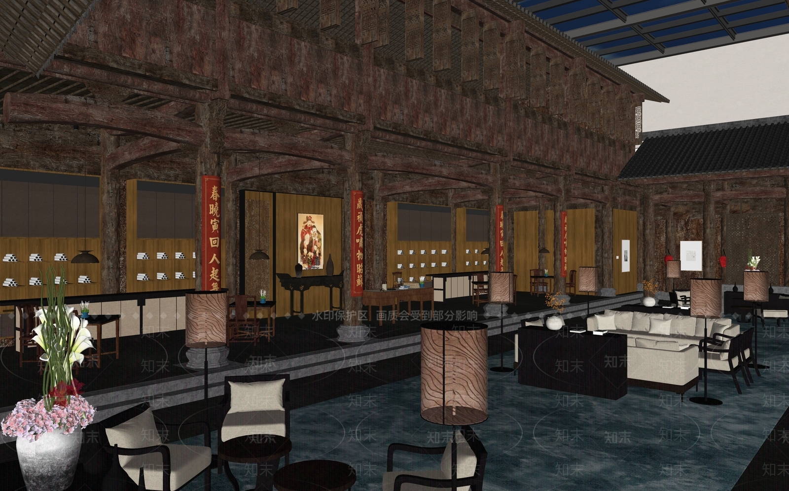 新中式风格休息区SU模型下载【ID:1126188691】