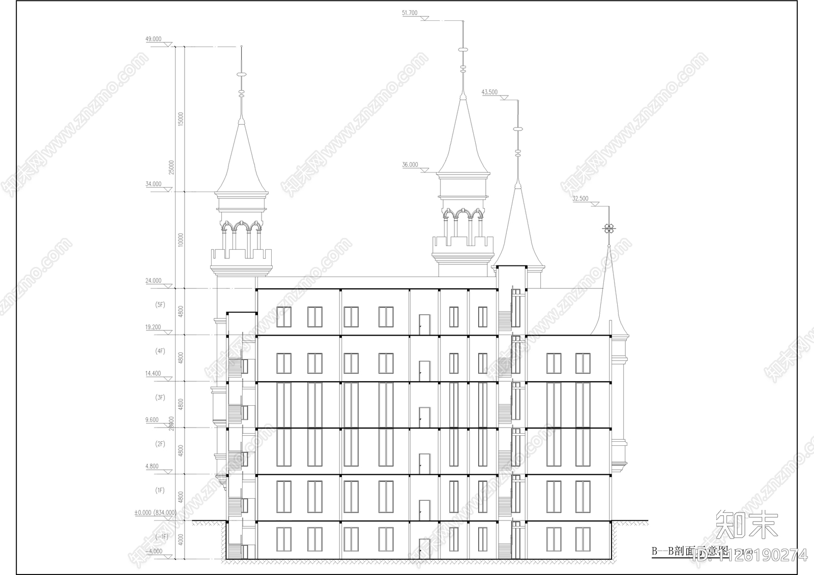 欧式古典国际标准舞艺术学校建筑图cad施工图下载【ID:1126190274】