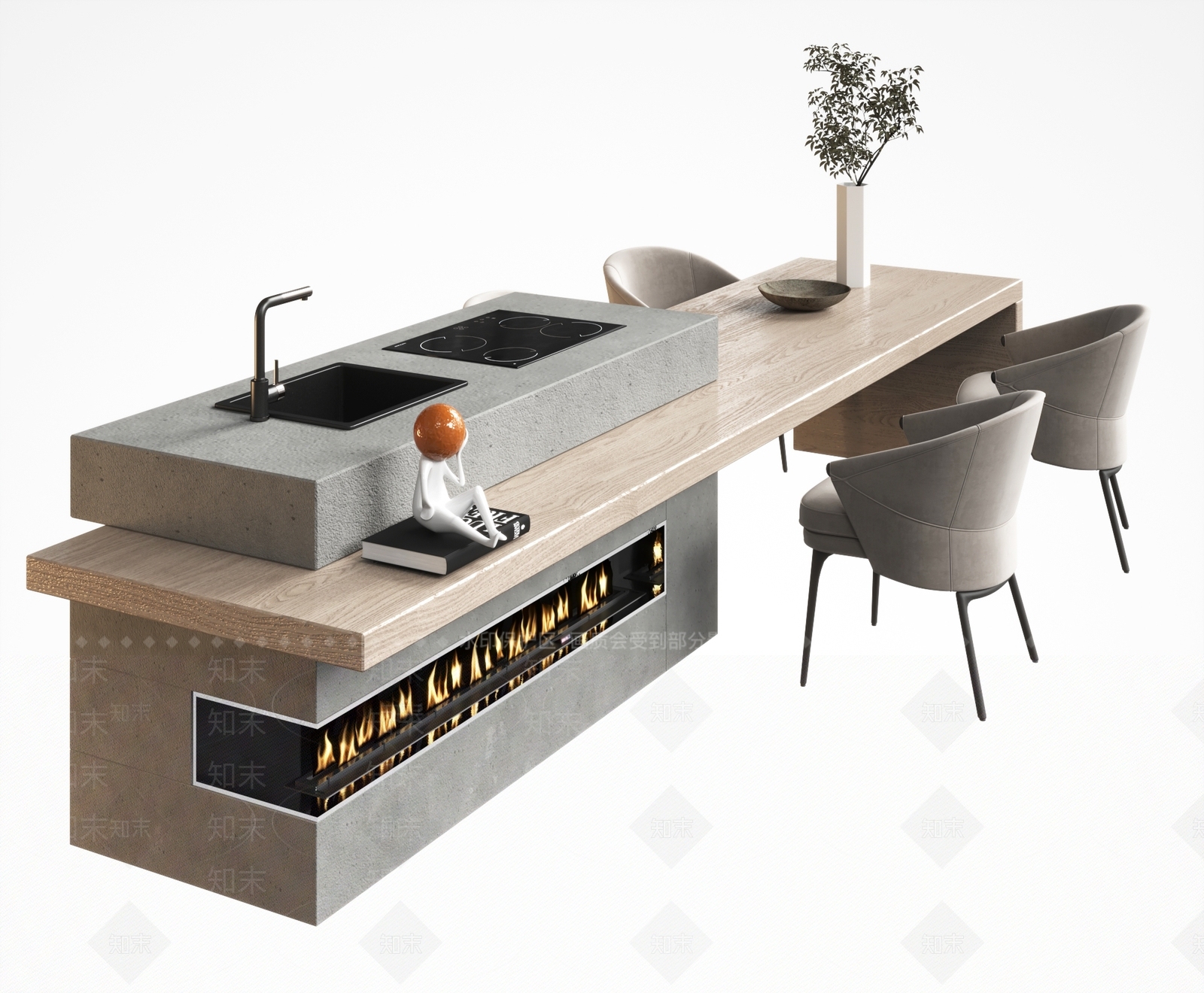 现代吧台餐桌椅组合3D模型下载【ID:1126198437】